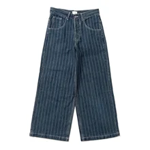 Manufacturer Custom Logo  Pinstripes Skaters Jean Acid Washed Wide Leg Stripe Baggy Denim Pant