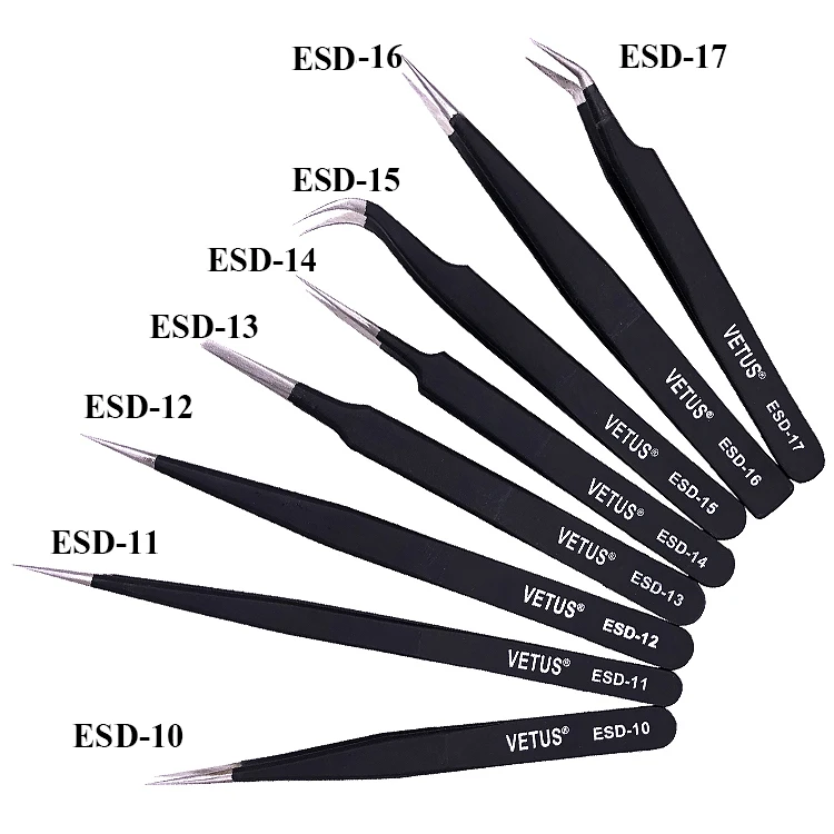 Vetus Pro ESD Safe Fine Tip Curved Tweezers - ESD-15 - www