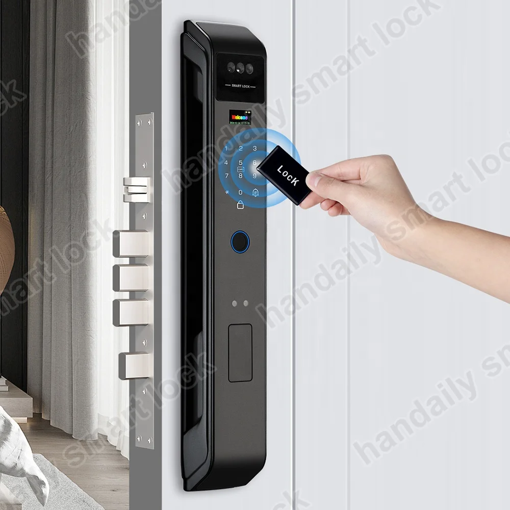 Sikkerhetsdigital Tuya Wifi Reell Intercom Nøkkeløs RFID Elektronisk 3D Ansikts-gjenkjenning Fingerprint Smart Dørlås Med Kamera K30