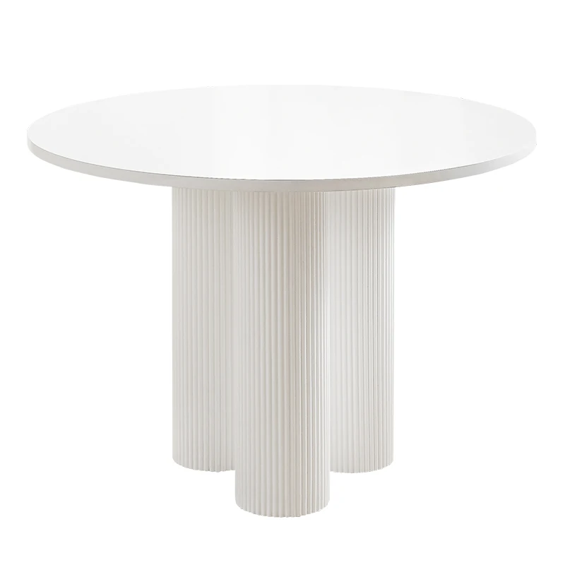 Unique Luxury Round Dining Table Modern Pure White Marble Stone Roman Column Tripod Tables and Chairs Wood