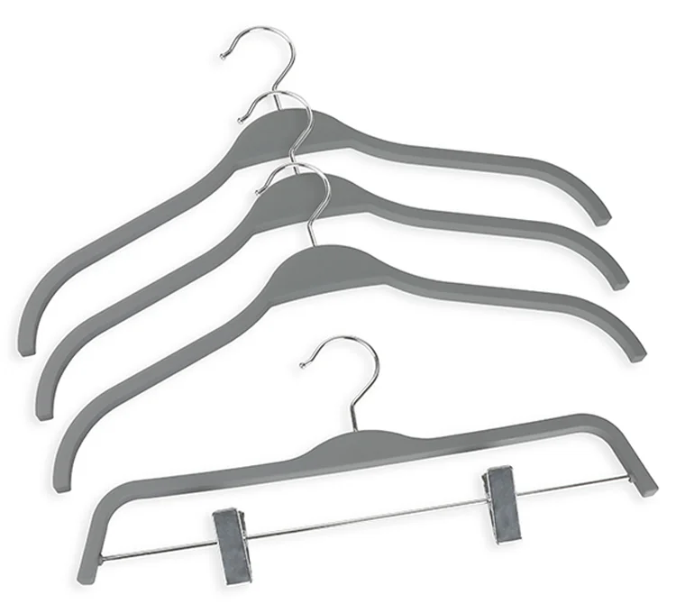 Laminated Hanger Rubber Coated Painting Grey Clothes Pants Hanger With Clips