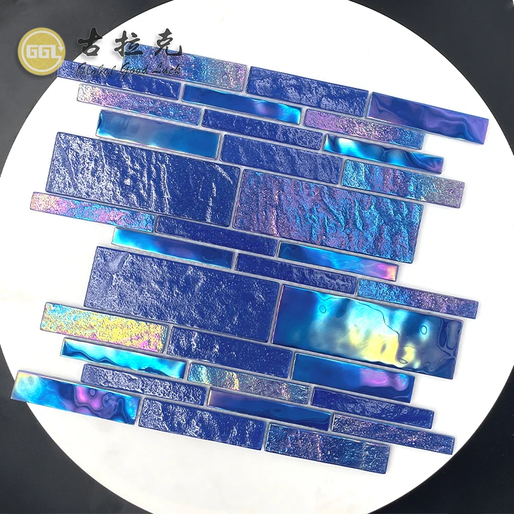 shining dark  blue color swimming pool tiles glass mosaic tile