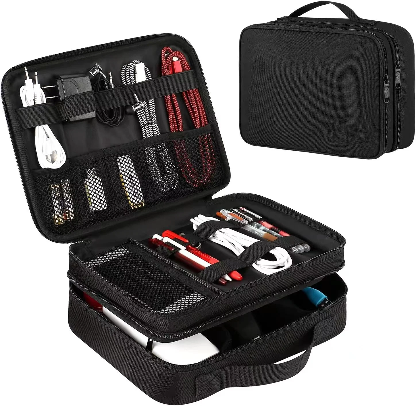 Double Layer Cable Storage Bag - Water-Resistant Nylon Organizer for ...