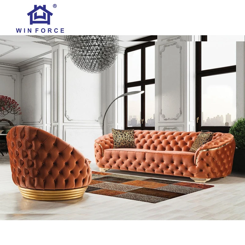 Winforce Factory Outlet Modern Chesterfield Sofa Italian Purple Velvet Elegant Sofa Couch Luxury Sofa Set Furniture Living Room