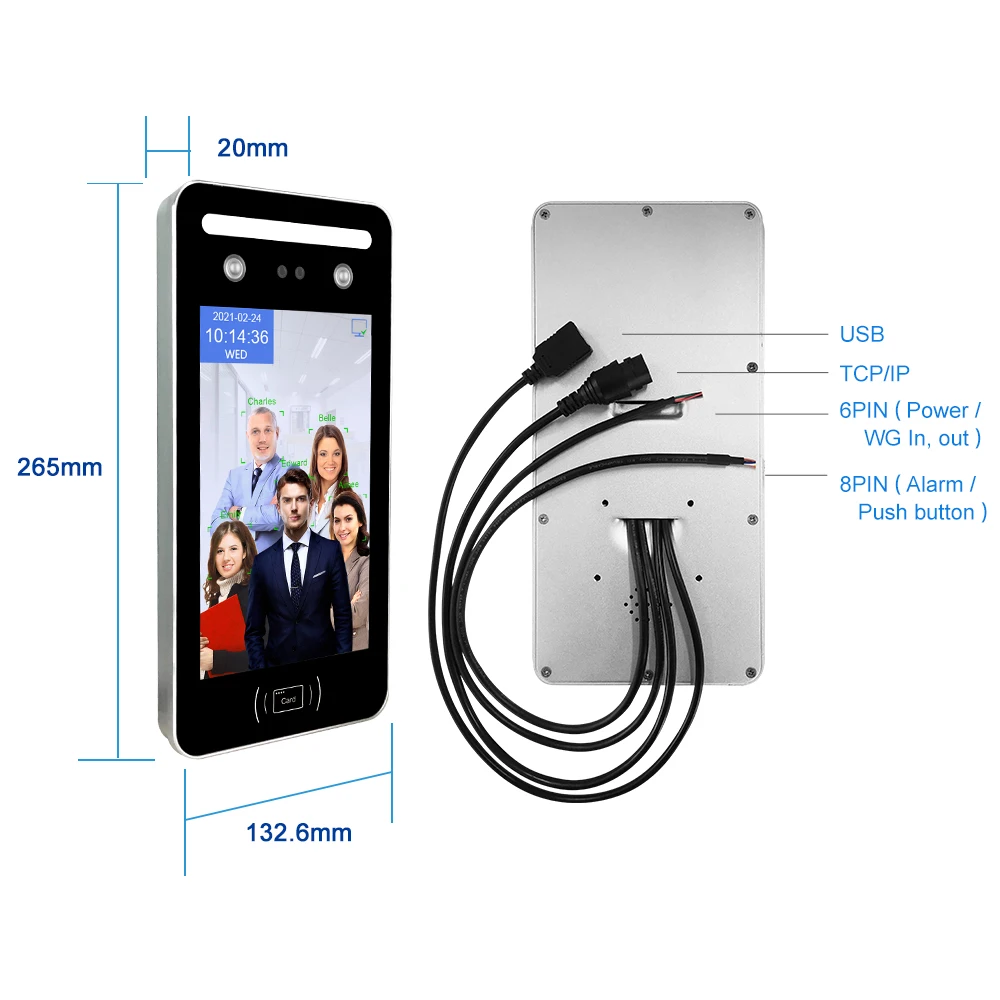 TIMMY 8 Inch Time Attendance Device Web Based Access Control Facial Recognition Terminal