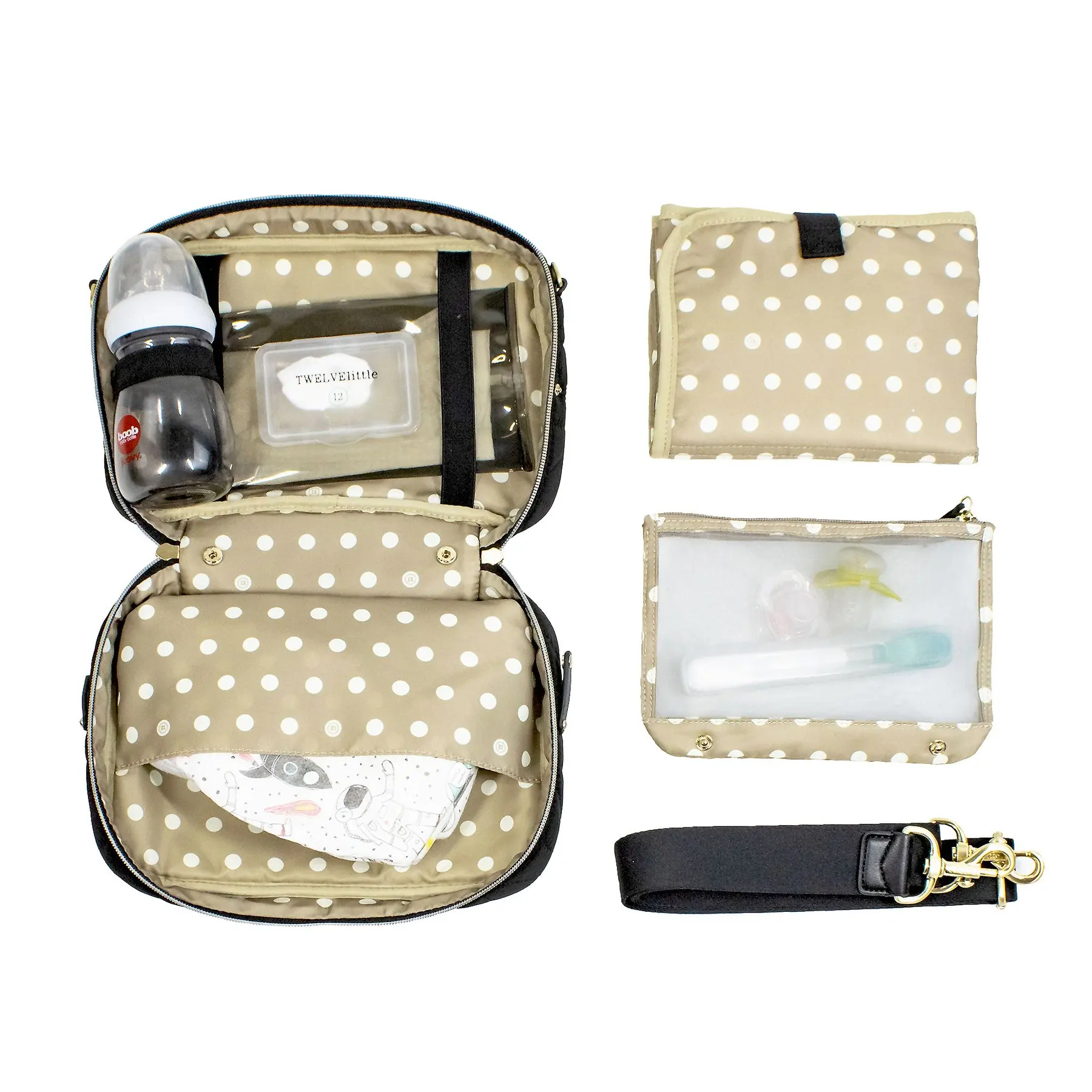 DIAPER BAG CLUTCH IN BLACK- Lightweight Travel Station Kit for Baby