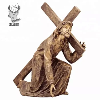 等身大イエスキリスト像彫刻ブロンズイエス十字架像を運ぶ