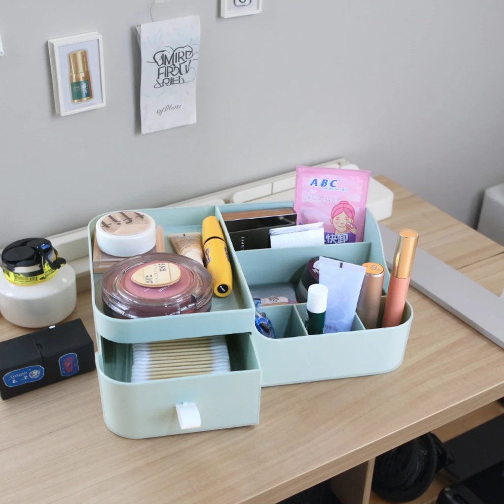 Multifunctional Plastic Desktop Storage Box for Makeup Jewelry Office Tools Convenient Sundries Organization for Bedroom Office
