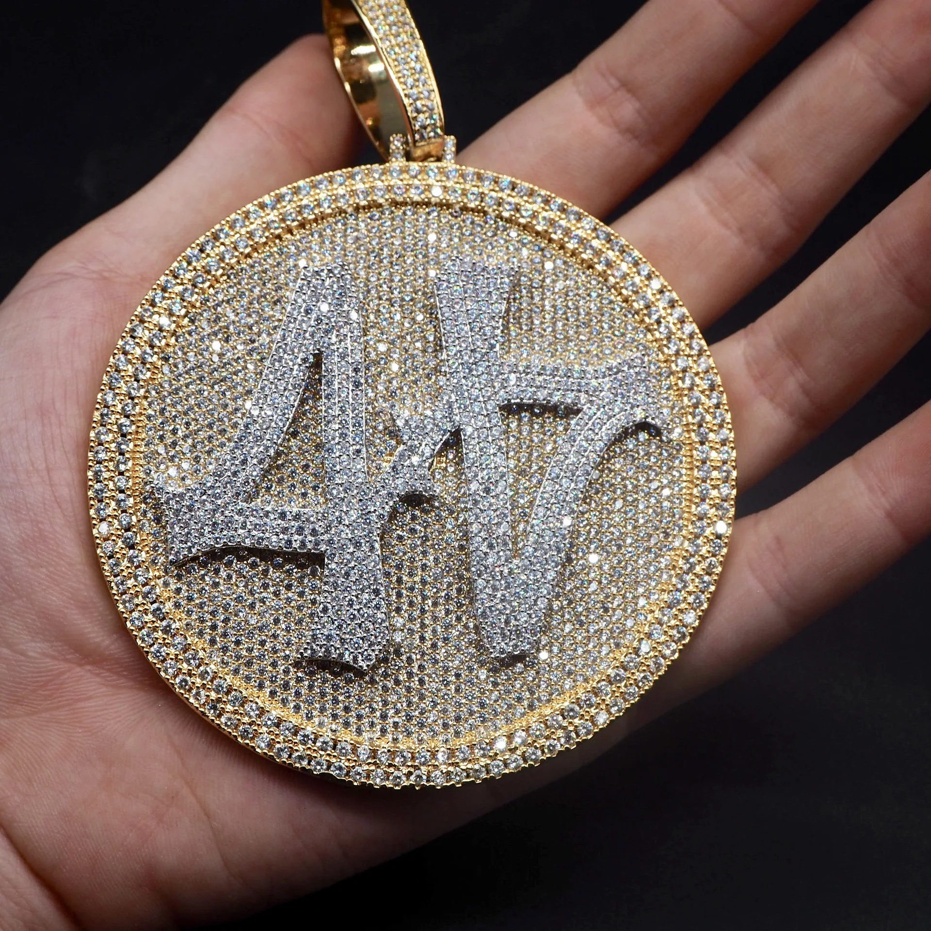HipHop Customized Big Size Number 44 Full Iced Out Rotating Pendant