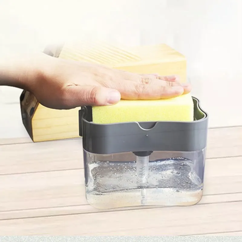 Creative 2 in 1 Manual Press Dish Soap Dispenser With Sponge Bathroom Wash Holder Box Kitchen Pump Liquid Soap Dispenser