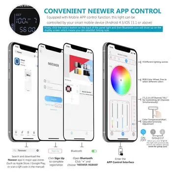 Neewer 660 RGB Led Light With APP Control and Tabletop Clip Light Stand, 660 SMD LEDs CRI95/3200K-5600K/Brightness 0-100% detail image