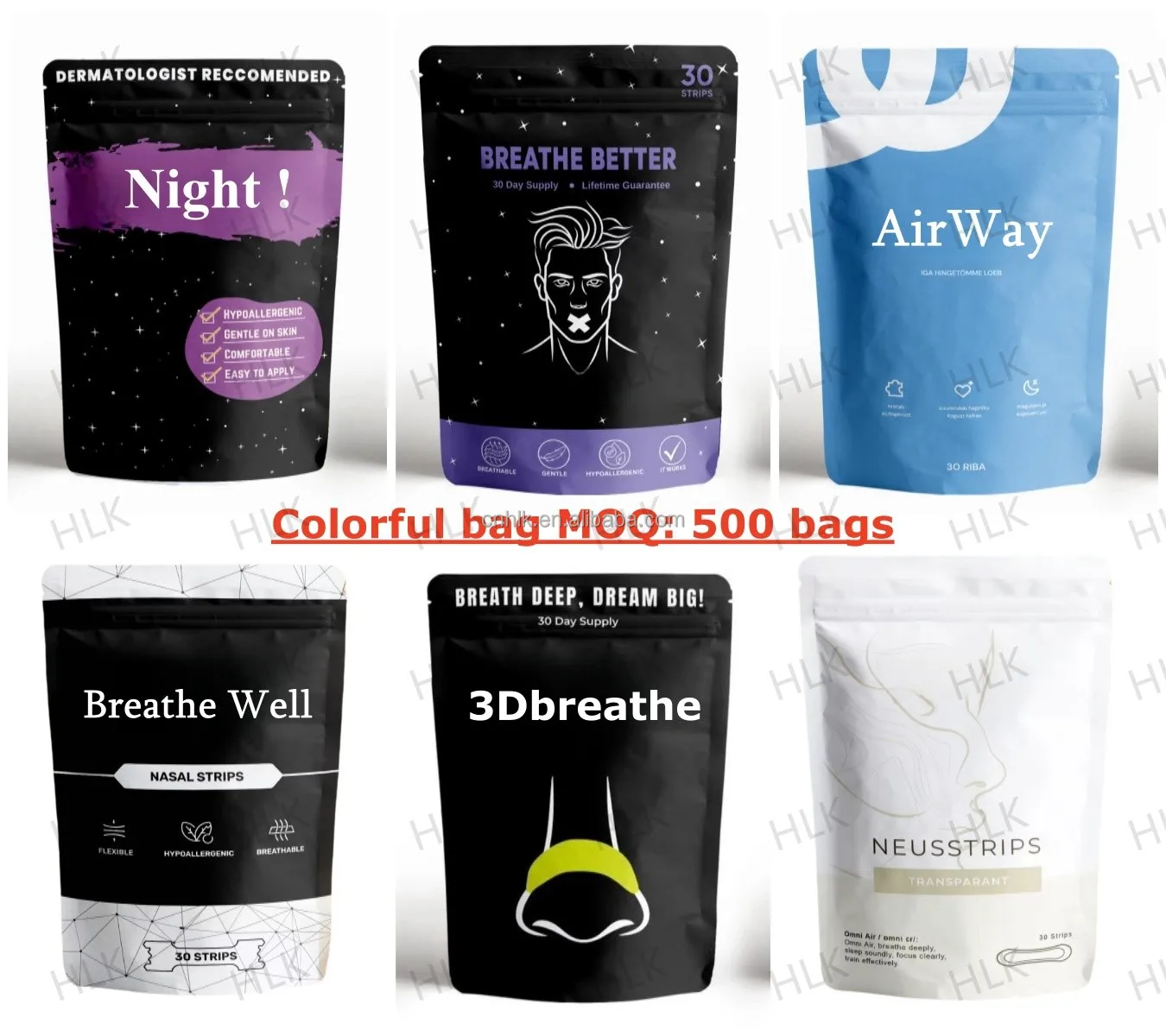 HLK Custom LOGO Extra Strength Nasen Strips Nasenstrips Nosestrips Nose Breathe Strips Scented 3 Bars Nasal Strip for Athletes