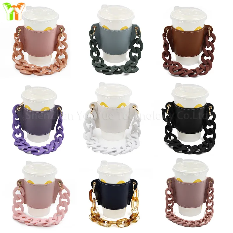 PU Leather Cup Holder Portable Glass Bottle Leather Case Eco-friendly  Coffee Cup Bag Detachable Chain Bottle Cover For Travel - AliExpress