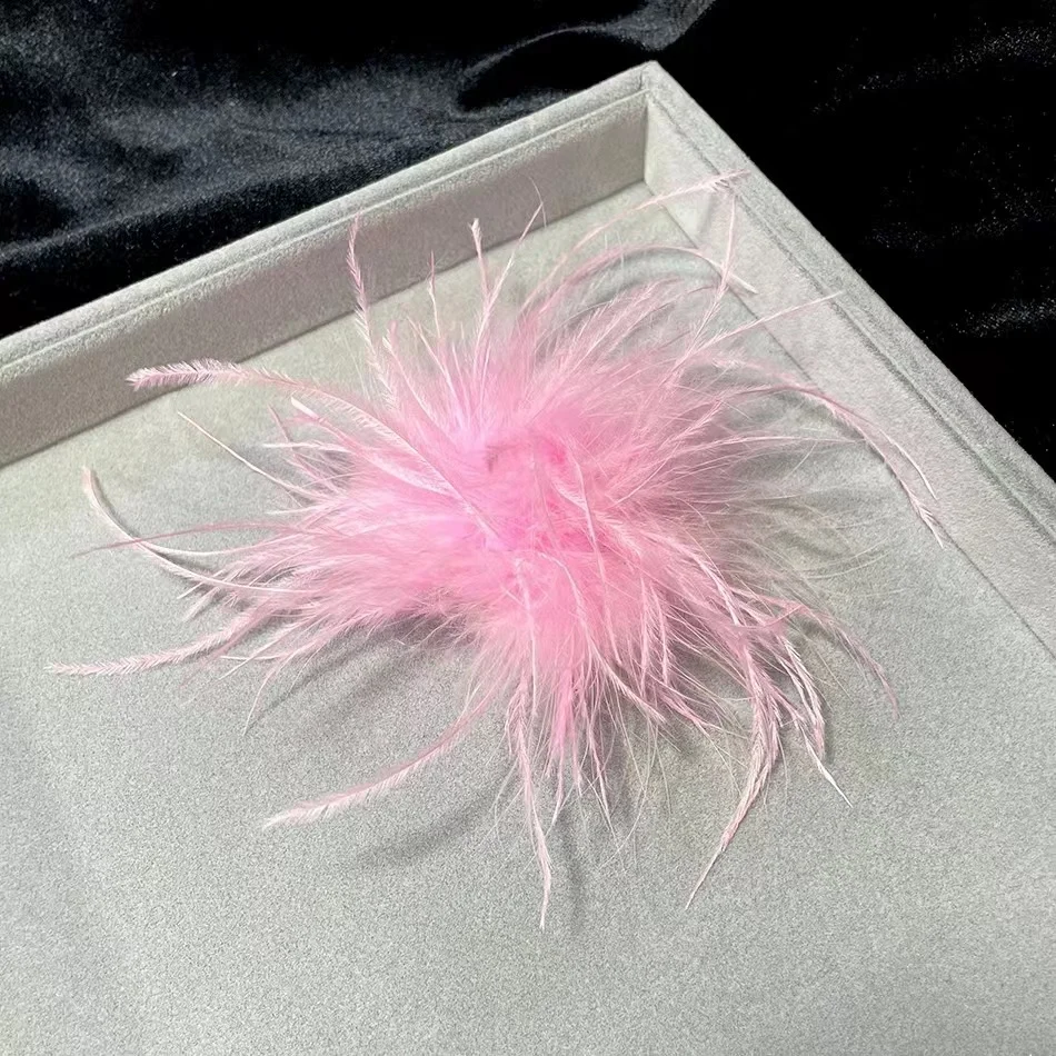 Women Luxury Fashion Jewelry Pins Retro Natural Ostrich Feather Brooch ...