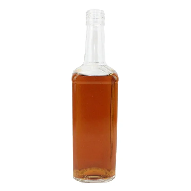 Wholesale 700ml Transparent Glass Bottle for Beverage Bamboo Cork Screen Printing Surface Free Sample Tequila Wine Alcohol