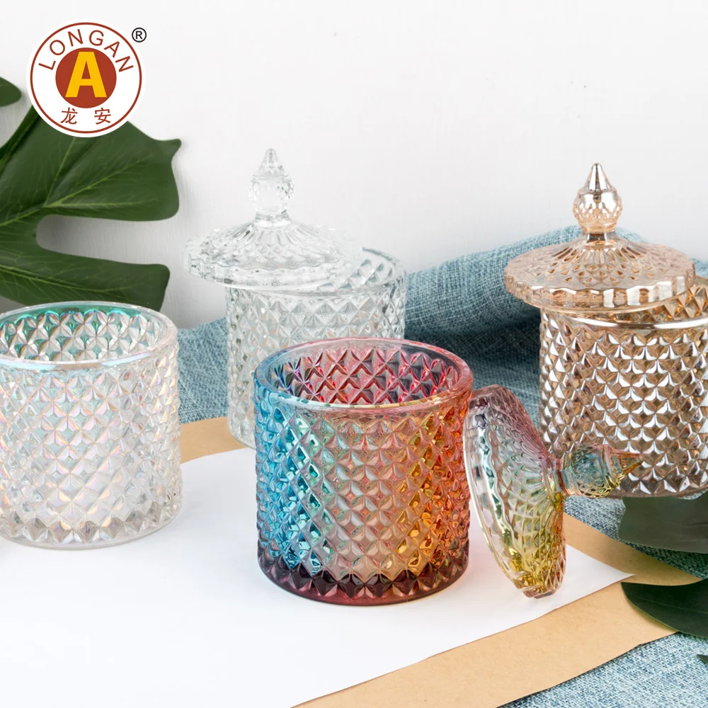 Customized Logo Decoration Luxury Glass Storage Candy Jar Colorful
