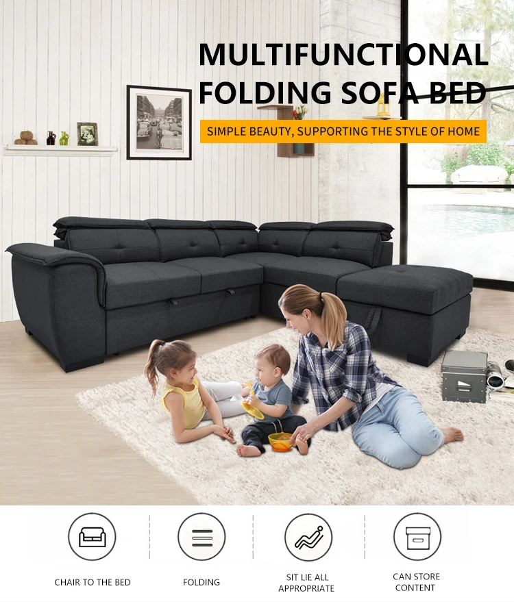 Modern Design Linen Fabric Sleeper Sofa Bed With Storage High Quality
