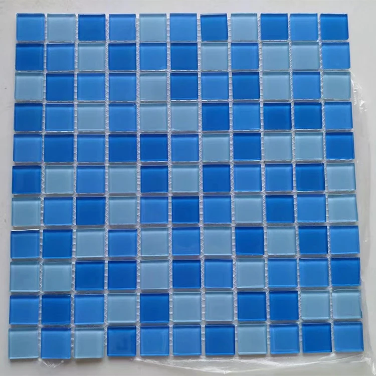 Three colors sky blue mixed glass mosaic tiles for bathroom wall and swimming pool