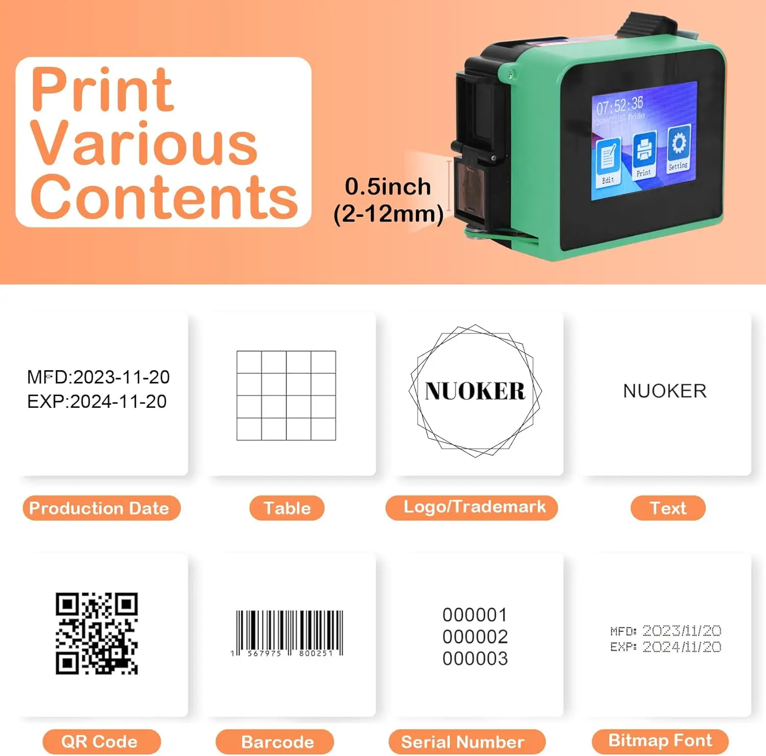 WISEPRINT Handwriting Transmission Bottle Tin Can Box Tij Portable Mini Manual HP-WP127MN Pro Handheld Inkjet Printer Machine
