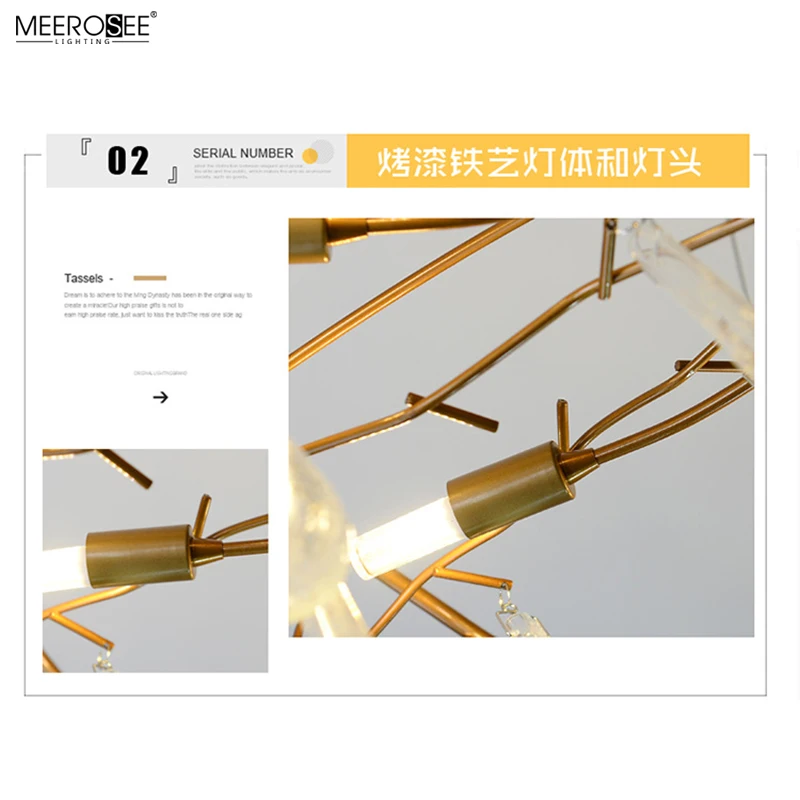 Meerosee Zhongshan Luxury gold pendant light Iron Teardrop Crystal chandelier for Hotel Villa MD86757