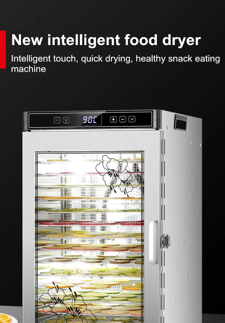 Description Picture 2 of item16 Layer Food Dehydrator Dried Fruit Machine Double Fan Visualizati 304 Stainless Steel Intelligent Touch Household Commercial