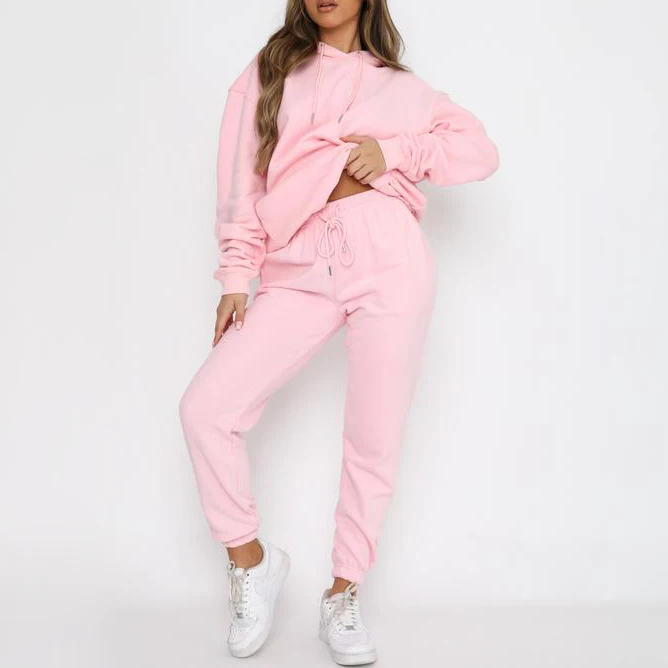 2021 High Quality Plain Custom Logo Oversized Hoodie Two Piece Sport Jogging Sets Cotton for Women