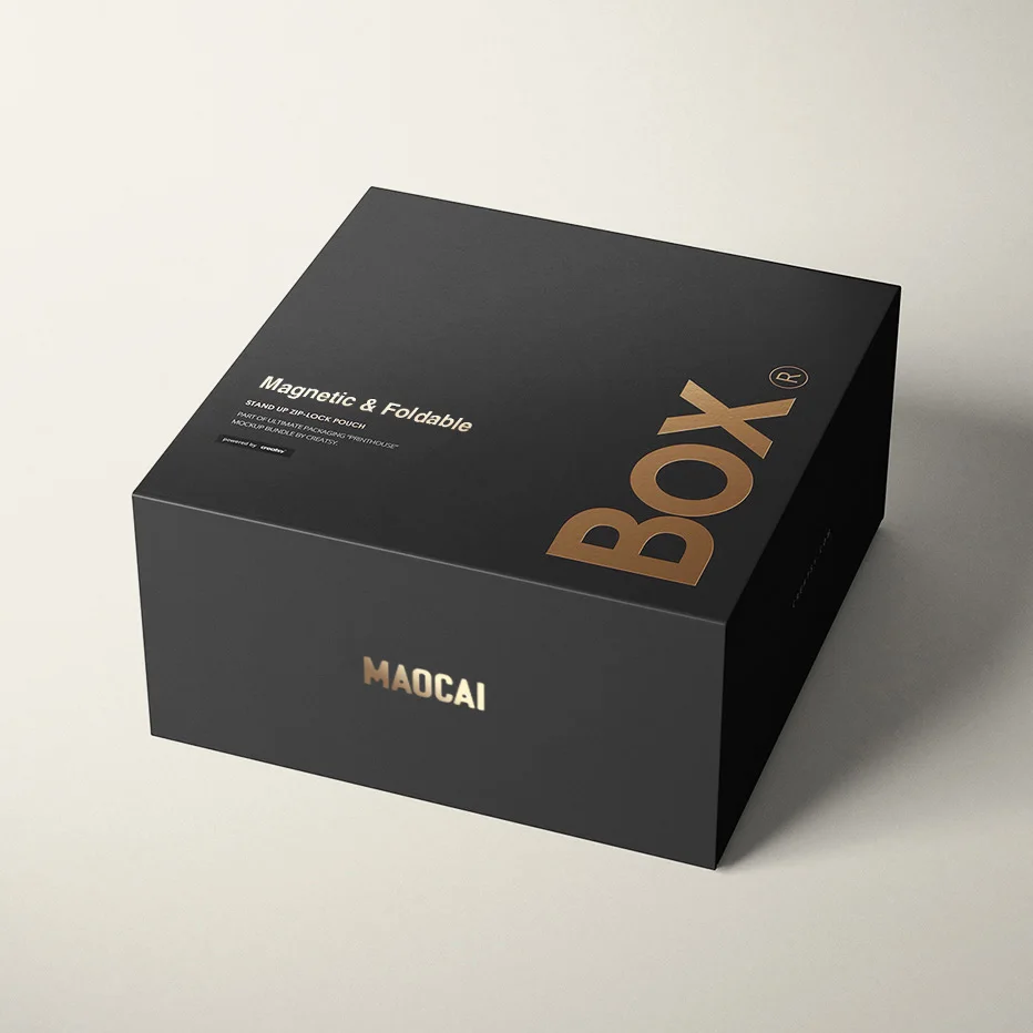 Black box with gold text