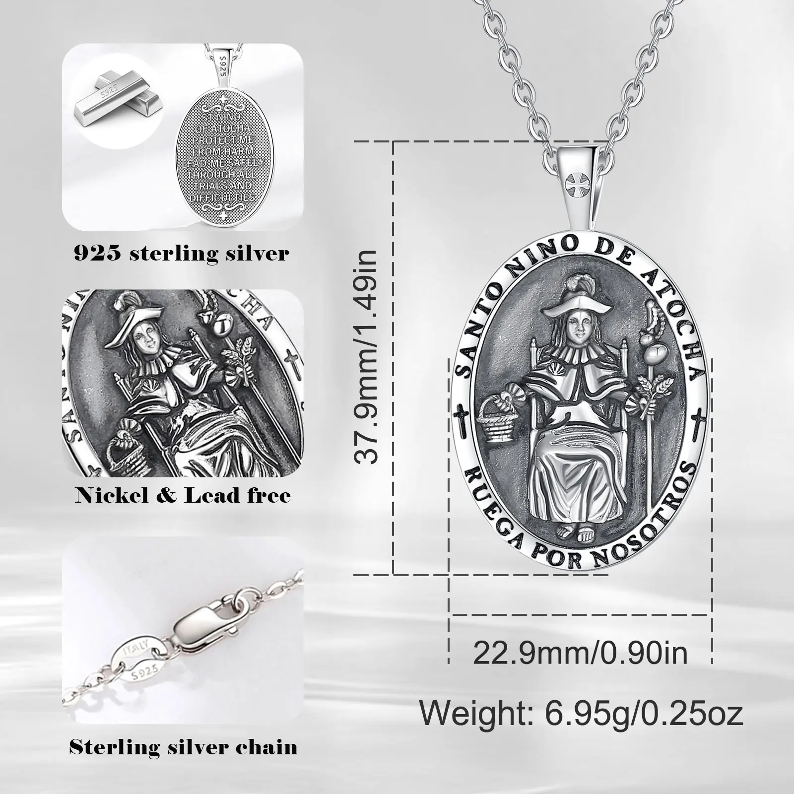 Merryshine Unisex 925 Sterling Silver Santo Nino De Atocha Necklace