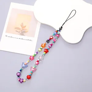 Popular Internet Famous Butterfly Series DIY Pearl Beaded Heart Phone Chain Short Anti Lost Phone Hanging Rope