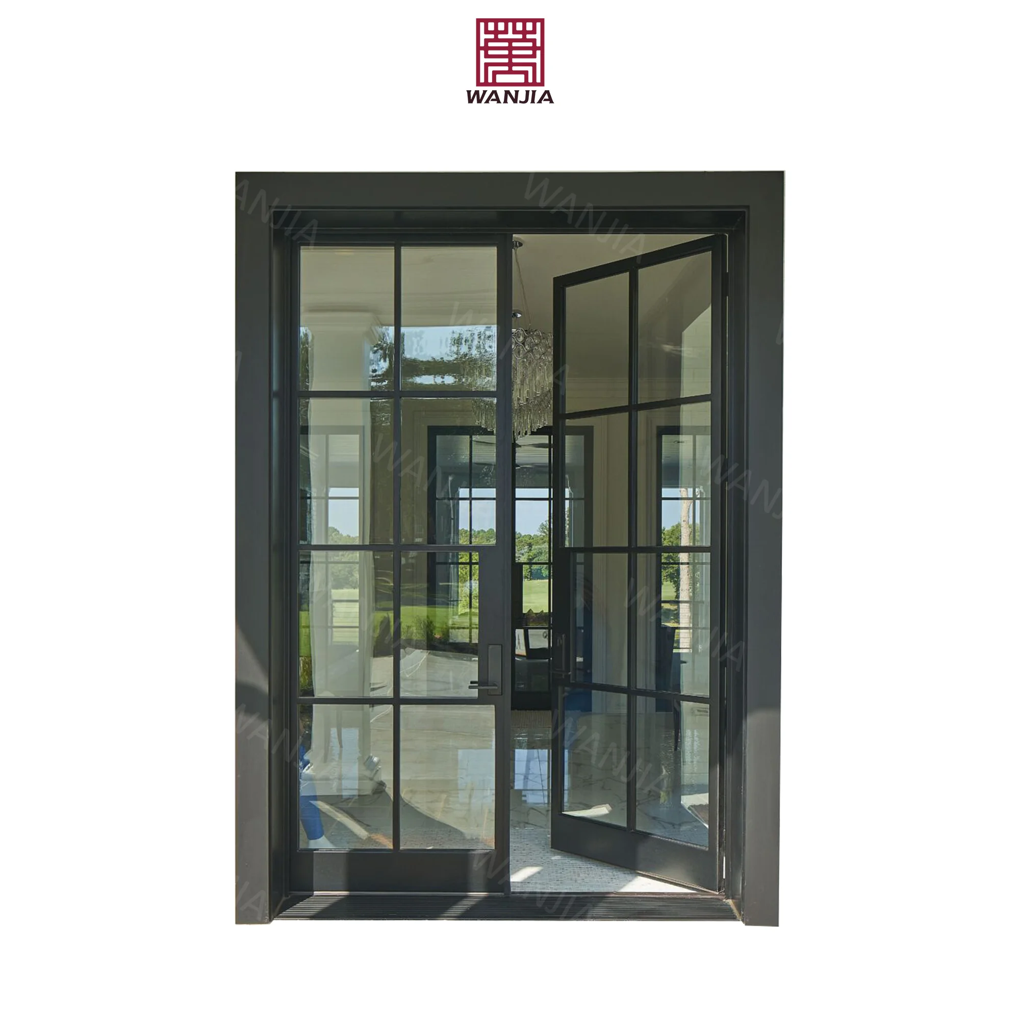 Anti-theft Luxury Classic Modern Wrought Iron Door Glass Entrance Door Home Front Entry Doors
