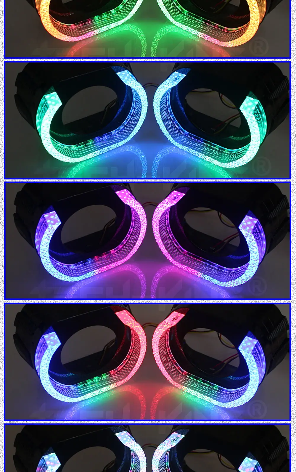 TECH-KING APP Control Projector Shrouds With LED U Shape RGBW Crystal LED Angel Eye Black Decorative Cover Retrofit and upgrade