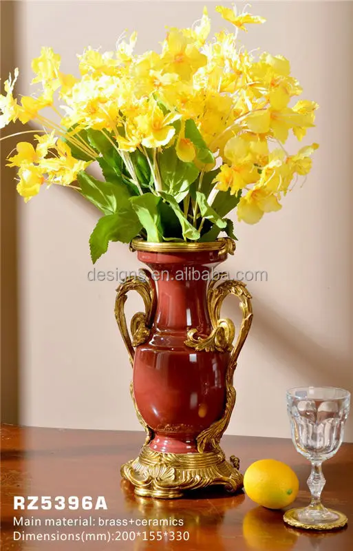 Chinoiserie Home Decor Custom Oriental Asian  Bronze Ormolu Red Chinese Porcelain Brass Urn Vase Pot Ginger Jar