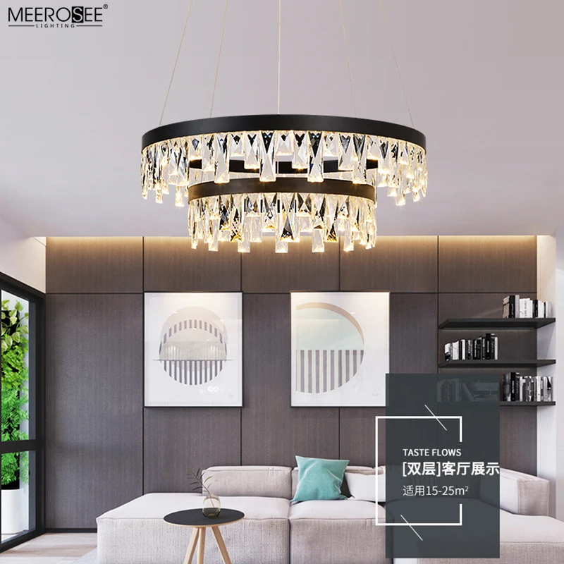 MEEROSEE Modern Home Pendant Light Crystal Ring Suspension Light Round LED Pendant Light MD86762