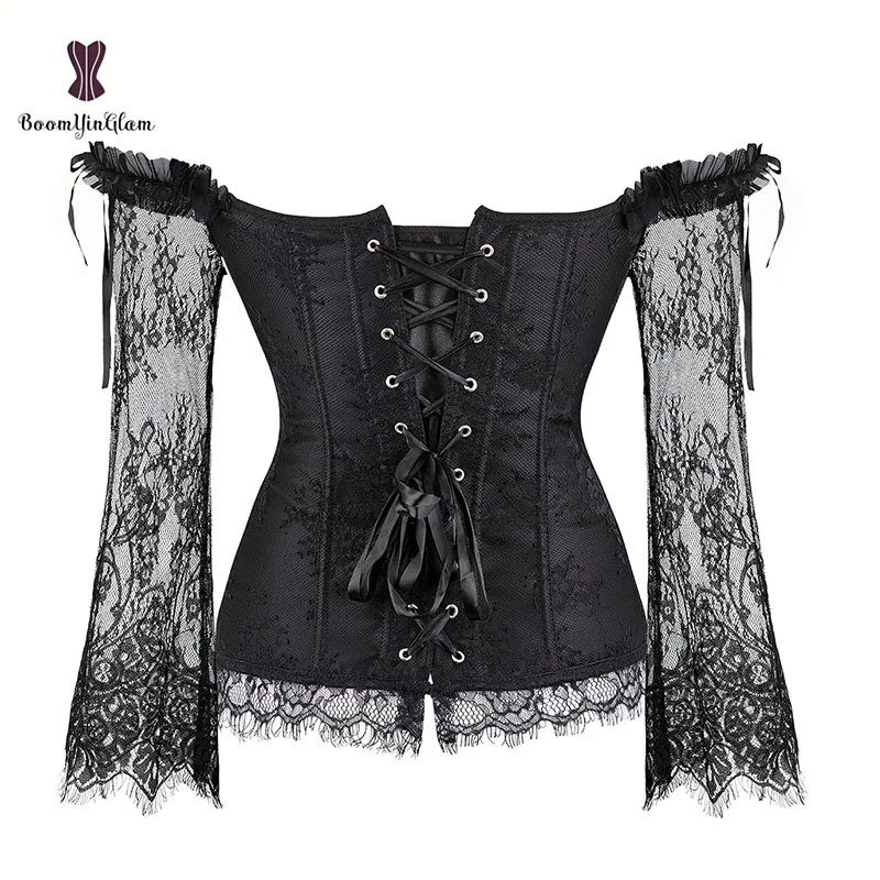 6 Row Busk Embroidered Floral Boned Bustier Overbust Lace Up Bodice ...