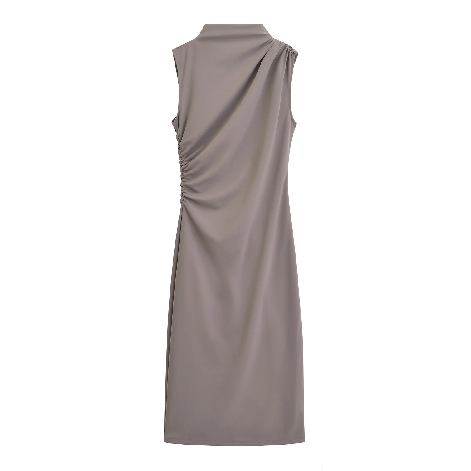2 Colorway Sleeveless Solid Color Pleated Crew Neck Casual Fashion Summer Long Dress for Women