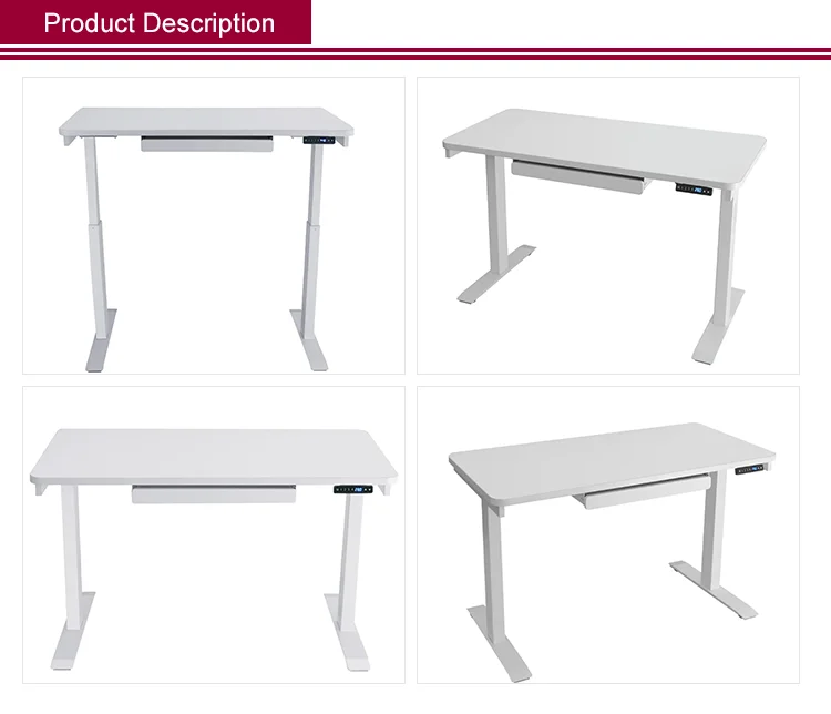 Rectangular White 1 Drawer Standing Desk with Adjustable Height Feature