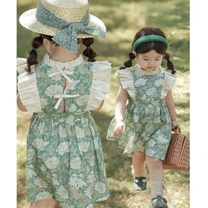 YOEHYAUL X3912 Factory Sleeveless Cotton Cheap 5 Year Old Girls Dresses Baby Child Print Ruffles Patchwork Ready Made Kids Dress