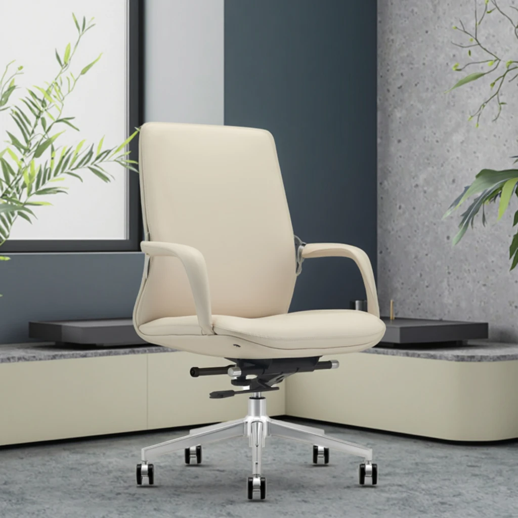 Contour Back Office Chair Waterfall Seat Edge Electroplated Base Contemporary Business Decor 4