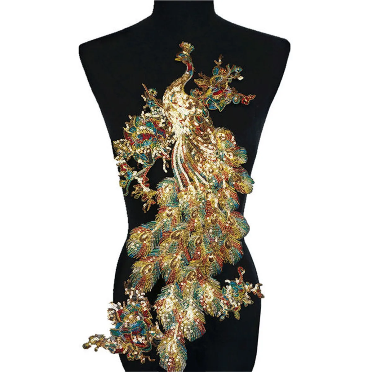 Peacock Embroidery Applique - Shimmering Tulle Patch