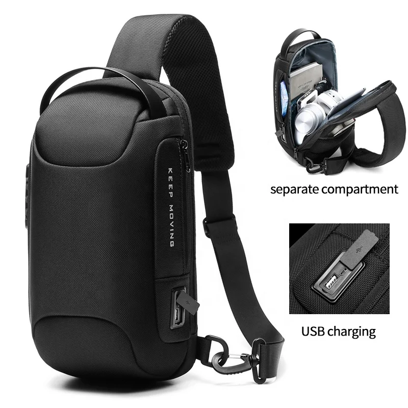 A-QMZL Sling Bags Mens Anti-theft Chest Bag Small Crossbody Bags Man Bags  Shoulder Bag Outdoor Waterproof Casual Sling Chest Bag with USB Charging