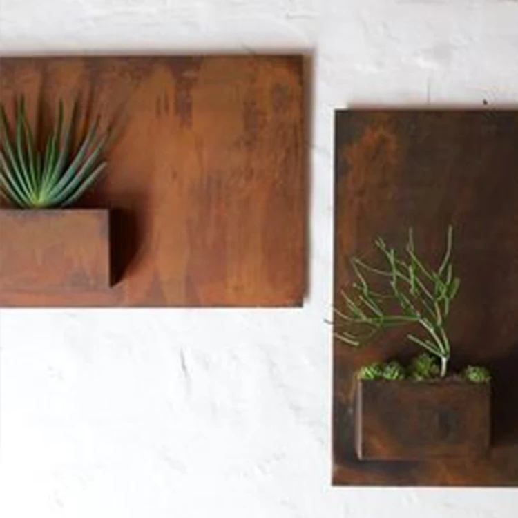 Стальной плантатор corten, подвесной Плантатор, прямоугольный стальной кортеновый стальной плантатор, подвесной на стену