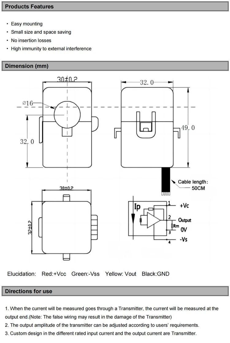 Leakage Current Sensor QNLCK3-16 AC 50mA 100mA 300mA 500mA 600mA 800mA / DC 5V Split Current Transfducer Hall Effect