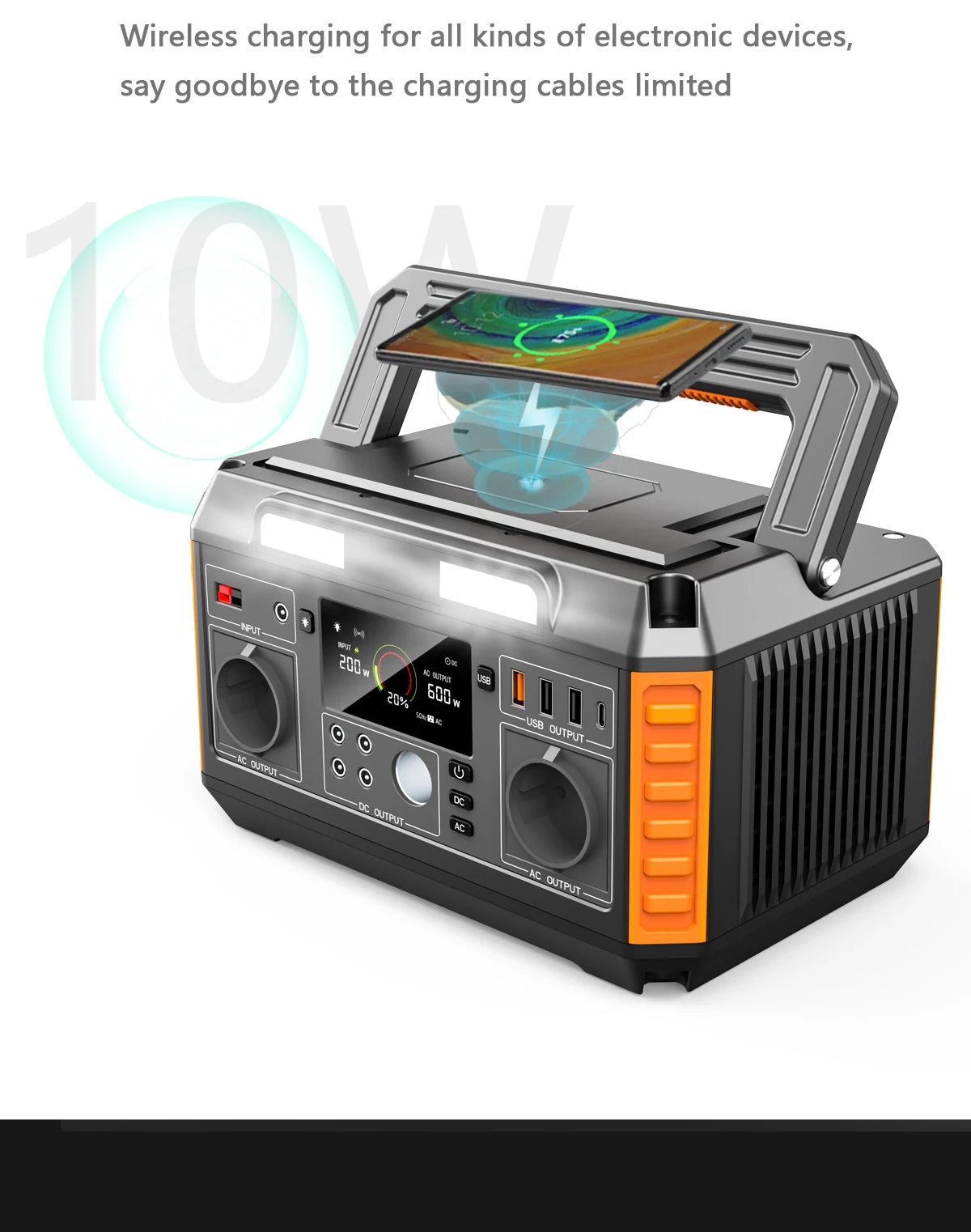 product portable 600w 2025 power station with solar panel lithium battery 220v solar generator flashlight  camping accessories for us uk-7