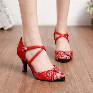 Ladies Satin Drill Latin Dance Shoes High-Heeled Soft-Soled  Jazz Dance Training Shoes Adult Party Shoes