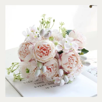 Home Decor Luxury Faux Flowers Artificial Flowers bunch Fake Peony Silk Flower Arrangement Wedding Centerpiece