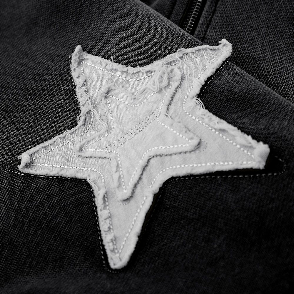 Manufacturer Custom Vintage Distressed Embroidery Patch Hoodies Men Zip Up Hoodie Removable