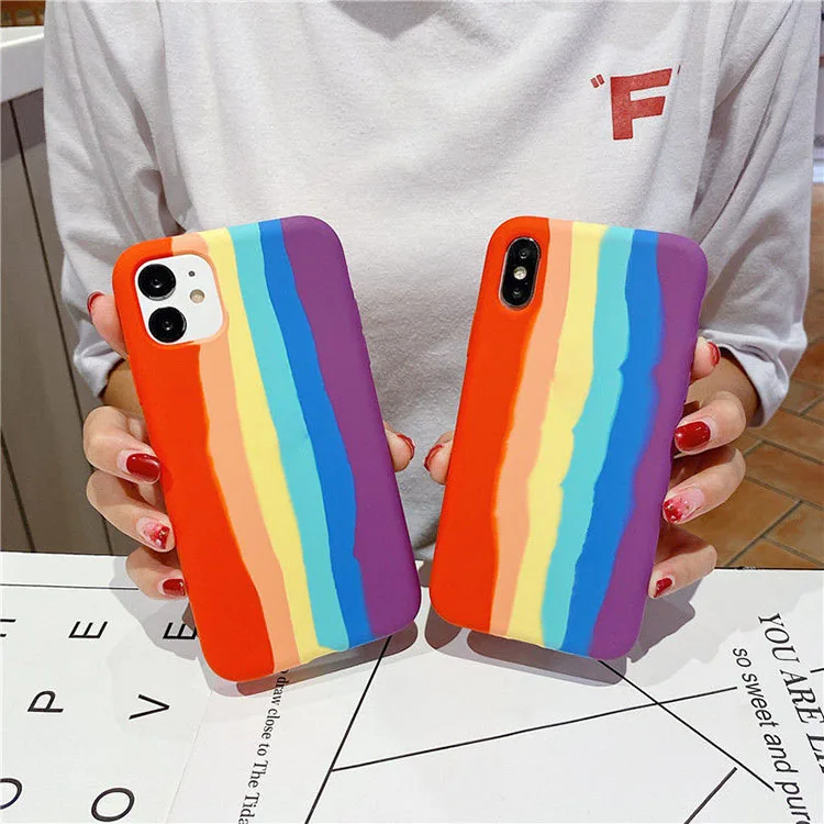 Mobile Phone Bags Cases Soft Silicone Cover Case for iPhone 11 Pro Mobile  Accessories Silicone Rainbow Stripe Case for iPhone