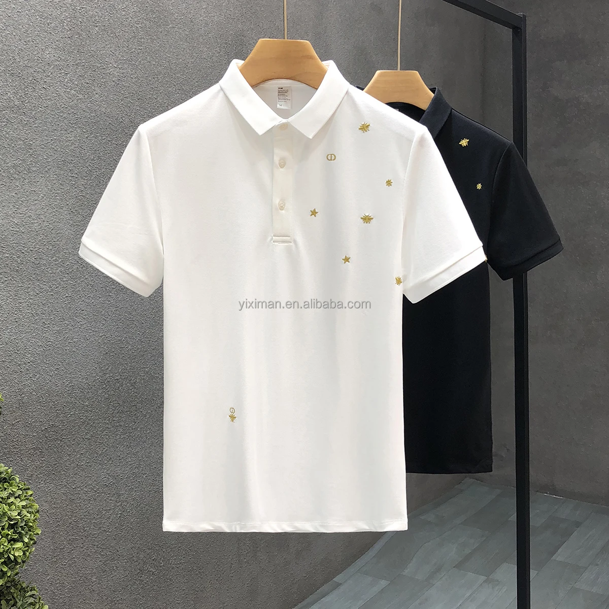 Designer Color Striped White Polo Shirt Men's Short-sleeved Trendy ...