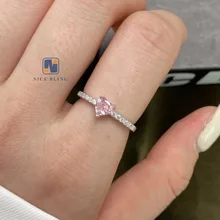 Pink heart shape cz rings 925 sterling silver jewelry high quality cubic zirconia diamond wedding rings for women