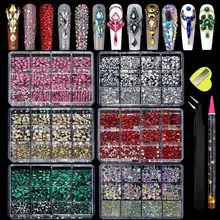 12Grids Flat Bottom Rhinestones For Nails Mixed Shaped Glass Crystal Nail Art Luxe Charms Kit DIY Nail Decoration Accessories